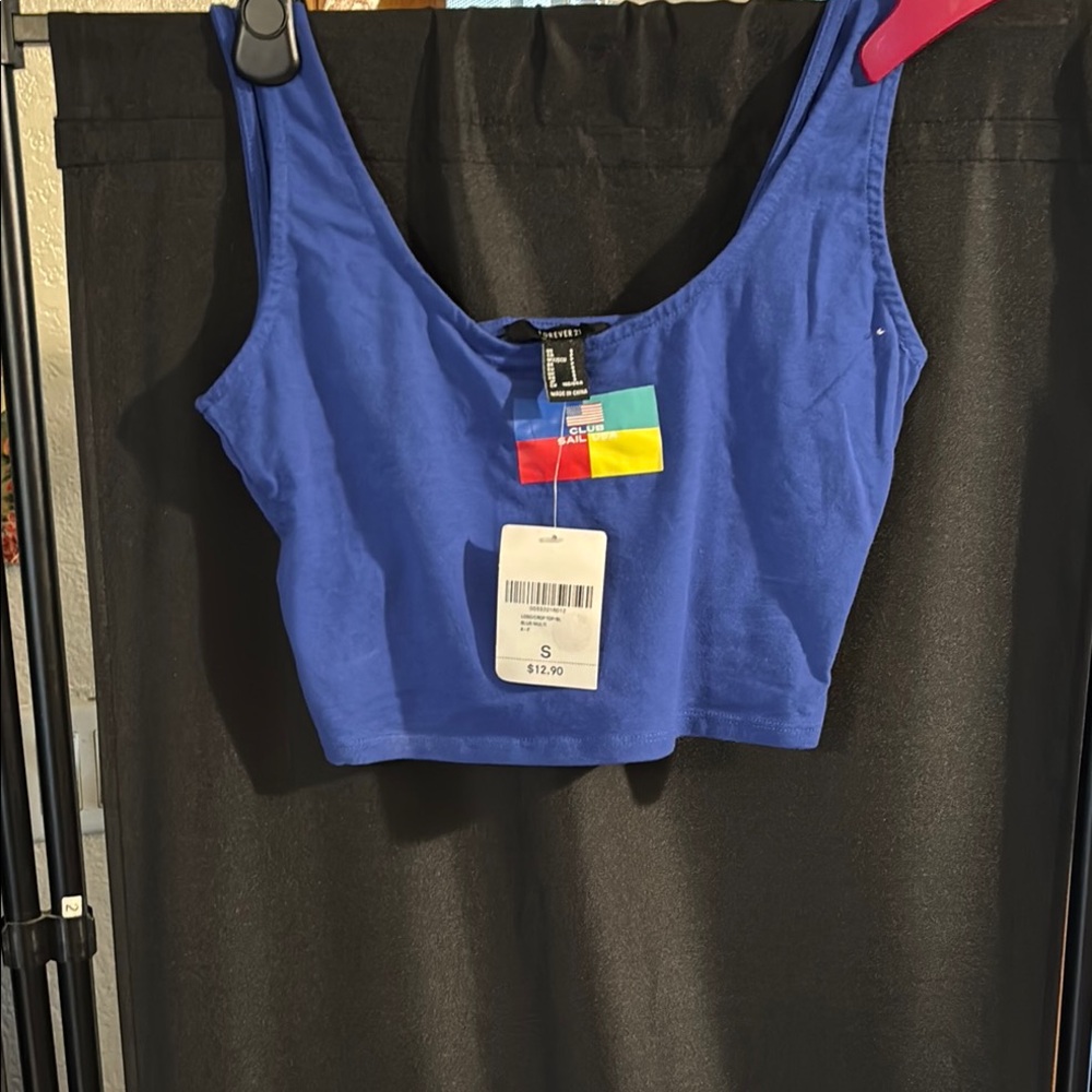 Forever 21 Blue Fitted Crop Tank Top